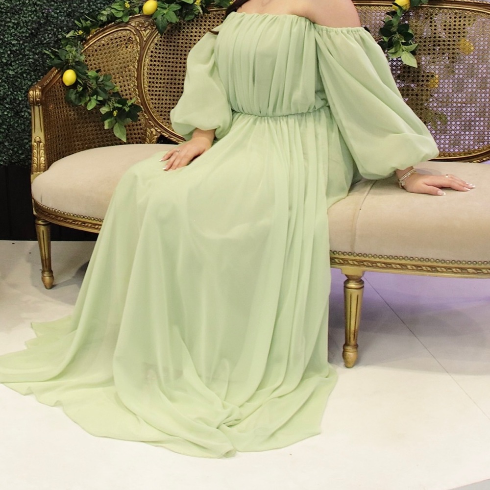 Custom Made green puff sleeve dress